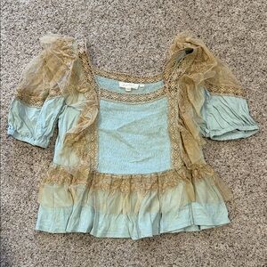 Forever that Girl Elegant Lace Trimmed Aqua Top